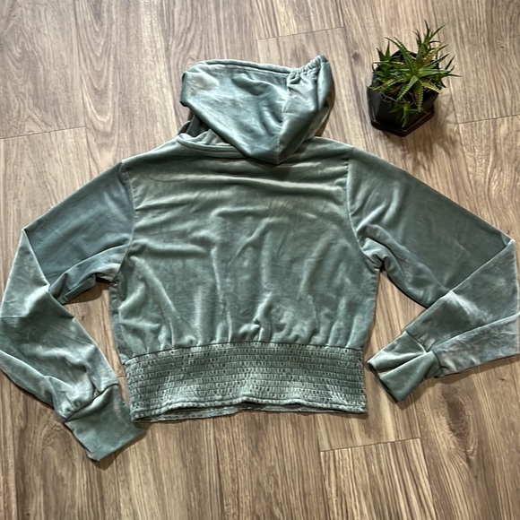 Francesca’s Mya Velour Full Zip Hoodie in Sage Green - Picture 13 of 14